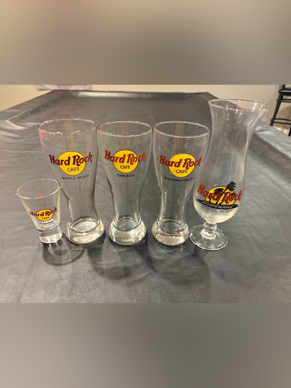 Hard Rock Cafe Pilsner Glasses with Yellow & Red Logo Set